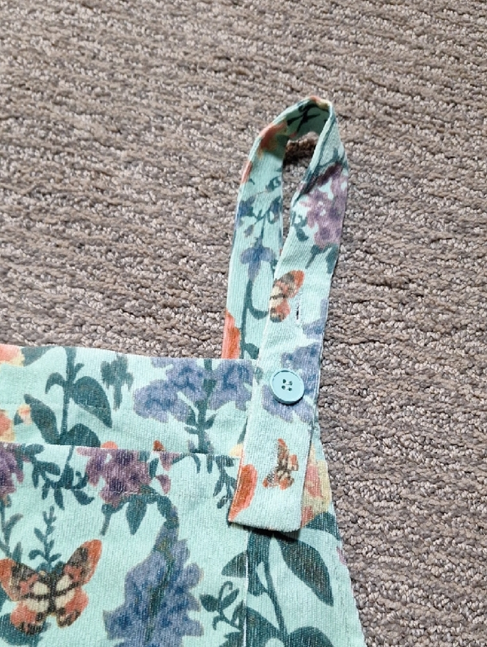 Cider Mint Floral Overalls with Orange Blooms - Picture 2 of 12